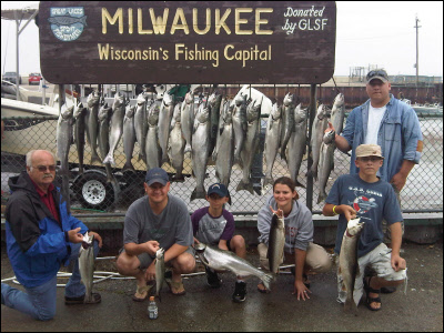 group with their large fish haul